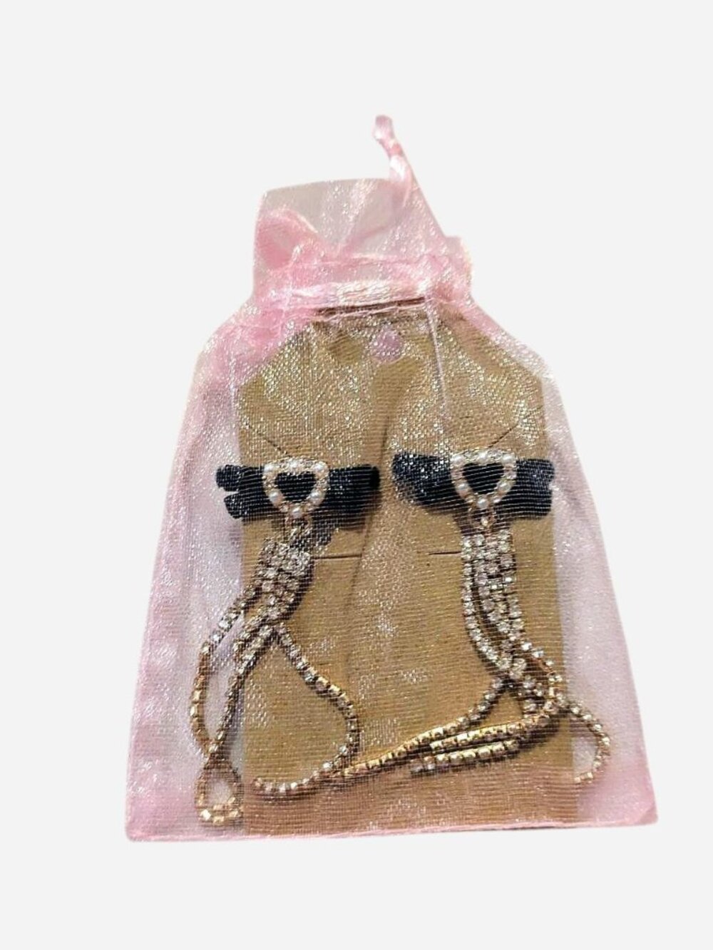 Black and gold beaded earrings with heart-shaped beads brand new, never worn